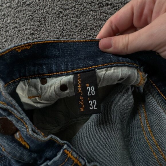 Nudie Jeans Blue Denim Trousers Designer Size 28x32 Grim Tim Org Teal Blue Adult - Picture 8 of 14